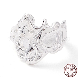 925 anillo de plata de ley para mujer., anillo abierto martillado ajustable, plata, 3.5~17.5mm, diámetro interior: 17 mm