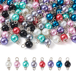 Yilisi 100 stücke 8 farben glasperlen runde perlen verbinder charms, mit platinierten doppelten Eisenschlaufen und Zwischenperlen aus Gänseblümchenlegierung, Mischfarbe, 17x8~9 mm, Bohrung: 3.5 mm