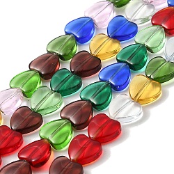 Abalorios de vidrio, corazón, colorido, 9.5x10x4mm, agujero: 1 mm, aproximamente 79 pcs / cadena, 28.74 pulgada (73 cm)