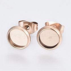 Chapado iónico (ip) 304 fornitura de pendientes de acero inoxidable, plano y redondo, oro rosa, Bandeja: 12 mm, pin: 0.9 mm