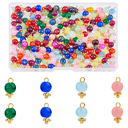 HOBBIESAY 200Pcs Imitation Jade Round Glass Beads Charms, with Tibetan Style Alloy Daisy Spacer Beads and Brass Ball Head Pins, Golden, Mixed Color, 11x6mm, Hole: 1.6mm