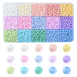 2250pcs 15 couleurs 6/0 perles de rocaille en verre, couleur macaron, trou rond, ronde, couleur mixte, 4~4.5x3mm, Trou: 1~1.2mm, à propos 150pcs / couleur