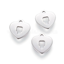 201 Stainless Steel Charms, Stamping Blank Tag, Heart Lock, Stainless Steel Color, 10x9.5x0.8mm, Hole: 1.4mm