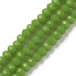 Opake einfarbig Glasperlenstränge, imitatorische Jade, facettiert, Rondell, Olive, 3x2 mm, Bohrung: 0.8 mm, ca. 185~190 Stk. / Strang, 14.9~17.3 Zoll (38~44 cm)