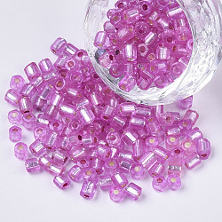 6/0 deux verre taillé perles de rocaille, hexagone, Argenté, orchidée, 3.5~5x3.5~4mm, Trou: 1mm, environ 4500 pcs / sachet 