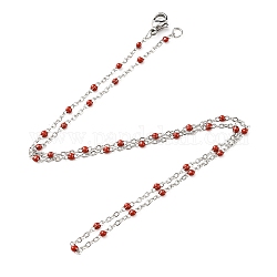 304 Edelstahl Kabelkette Halsketten, mit Emailgliedern und Karabinerhaken, Lot, rot, 17.7 Zoll (45 cm), 1.7~2.5 mm