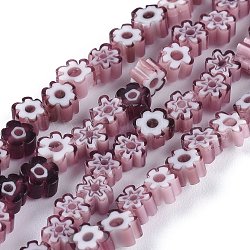 Handgemachte Millefiori-Glasperlen Stränge, Blume, lila, 3.7~5.6x2.6 mm, Bohrung: 1 mm, ca. 88~110 Stk. / Strang, 15.75'' (40 cm)