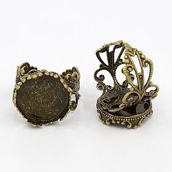 Supports de cabochon de bague en laiton manchette, composants d'anneau en filigrane, bronze antique, Plateau: 15 mm, 18mm