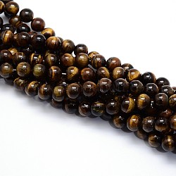Grade ab naturelle perles rondesoeil de tigre brins, 6mm, Trou: 1mm, Environ 59~63 pcs/chapelet, 15.5'' (39.37 cm)
