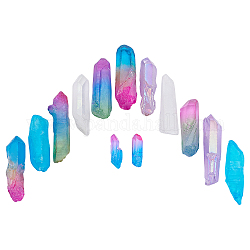 Nbeads galvanisieren natürliche Quarzkristallperlen, kein Loch / ungekratzt, Nuggets, Mischfarbe, 20~72x4~21x4~18 mm, 7 Farben, 2 Stk. je Farbe, 14 Stück / Karton