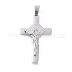 304 Stainless Steel Pendants, For Easter, Crucifix Cross, Saint Benedict Medal Pendant, Stainless Steel Color, 49.5x28x5.5mm, Hole: 6x10.5mm