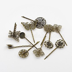 Accessoires bobby épingle à cheveux en laiton , mixedstyle, bronze antique, 63~70x16~31x1~2mm