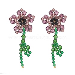 Orecchini pendenti a forma di fiore della vita in cristallo austriaco, Orecchini pendenti con perle di vetro, porpora, 75x30mm, ago :0.6mm