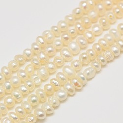 Hebras de perlas de agua dulce cultivadas naturales de grado aa, dos lados pulidos, blanco cremoso, 4~5mm, agujero: 0.7 mm, aproximamente 90 pcs / cadena, 15.74 pulgada