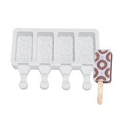 Stampi in silicone per gelato fai da te rettangolari per uso alimentare, stampi per ghiaccio pop, per fare il gelato, 4 cavità, bianco, 129x180x23mm, diametro interno: 69x35mm