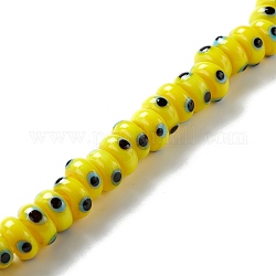Fatti a mano a lume perle di malocchio, rotondo e piatto, giallo, 9.5~10.5x5~5.5mm, Foro: 3.5~4 mm, circa 30pcs/filo, 5.71~5.91 pollice (14.5~15 cm)