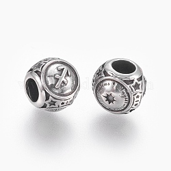 316 perles européennes chirurgicales en acier inoxydable, Perles avec un grand trou   , rondelle, Sagittaire, argent antique, 10x9mm, Trou: 4mm