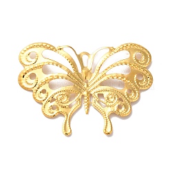 Iron Filigree Joiners, Etched Metal Embellishments, Butterfly, Golden, 42x59x1.5mm, Hole: 1.5mm & 1.8mm & 3mm