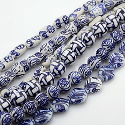 Mezcla de estilos de cerámica hecha a mano cuentas de porcelana azul y blanca hebras, 12~18x7~13x7~11mm, agujero: 2 mm, aproximamente 22~28 pcs / cadena, 14.96 pulgada