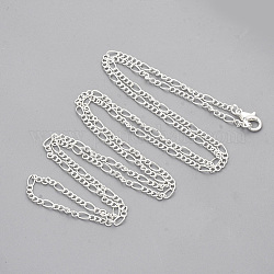 Brass Coated Iron Figaro Chain Necklace Making, with Lobster Claw Clasps, Silver Color Plated, 32 inch(81.5cm)