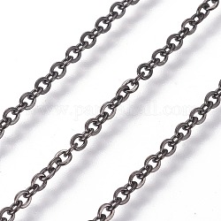 304 кабельные цепи из нержавеющей стали, пайки, с катушкой, Плоско-овальные, металлический черный, 2 мм, ссылка: 2.5x2x0.4 mm, около 82.02 фута (25 м) / рулон