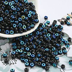 Metallfarbene Glas-Saatperlen, halb plattiert, Ton zwei, Runde, Mitternachtsblau, 6/0, 4x3 mm, Bohrung: 1.4 mm