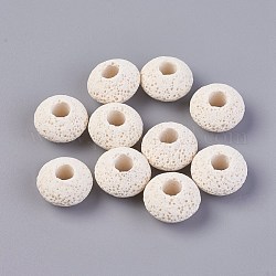 Perles de pierre de lave naturelle, teinte, rondelle, blanc, 15.5~16x9.7~10mm, Trou: 5~5.4mm