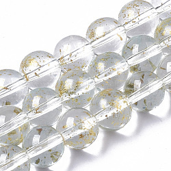 Chapelets de perles en verre peinte par pulvérisation transparent, avec une feuille d'or, ronde, clair, 8~9mm, Trou: 1.2~1.5mm, Environ 46~56 pcs/chapelet, 14.37 pouce ~ 16.3 pouces (36.5~41.4 cm)