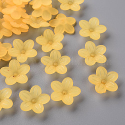 Protezioni tallone acrilico smerigliato, 5 -petal, fiore, oro, 19.5x20x5.5mm, Foro: 1.6 mm, circa 740pcs/500g