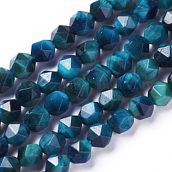 Natürlichen Tigerauge Perlen Stränge, gefärbt und erhitzt, facettierte Perlen im Sternschliff, Stahlblau, 7~8 mm, Bohrung: 1 mm, ca. 47~48 Stk. / Strang, 15.2 Zoll ~ 15.5 Zoll (38.5~39.5 cm)
