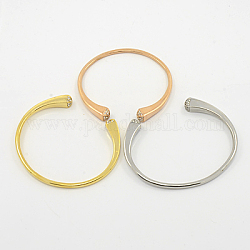 Cuff Bangles, 316 Surgical Stainless Steel Bangles, Square with Micro Pave Czech Rhinestone, Mixed Color, 46x58mm