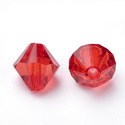 Transparente Acryl Perlen, Doppelkegel, rot, 8x7.5 mm, Bohrung: 2 mm, ca. 2640 Stk. / 500 g