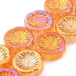 Hilos de cuentas transparentes de vidrio electrochapado chapado en arcoíris completo, flor, naranja oscuro, 14x14.5x5.5mm, agujero: 1.2 mm, aproximamente 45 pcs / cadena, 25.83 pulgada (65.6 cm)
