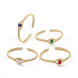 Bracelet manchette ouvert oeil de cheval zircone cubique, bijoux en laiton doré pour femme, couleur mixte, diamètre intérieur: 2-3/8 pouce (6.1 cm)
