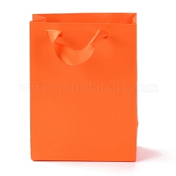 長方形の紙袋  ハンドル付き  ギフトバッグやショッピングバッグ用  レッドオレンジ  16x12x0.6cm
