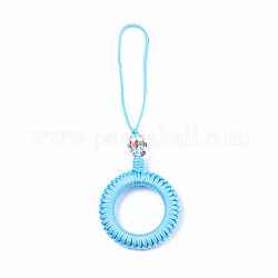 Glands en polyester tissés grandes décorations pendantes, avec des accessoires en alliage émaillé et des perles en plastique, argent antique, lumière bleu ciel, 110~115mm