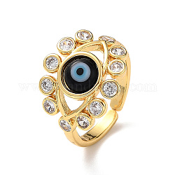Открытое кольцо-манжета сглаз лэмпворк с прозрачным кубическим цирконием, настоящие 18-каратные позолоченные латунные украшения для женщин, чёрные, внутренний диаметр: 18 мм