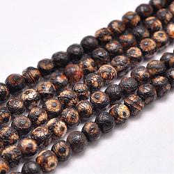 Natürliche tibetische 3-Auge-Dzi-Perlenstränge im tibetischen Stil, gefärbt und erhitzt, matte Stil, Runde, 3 Auge, ca. 6 mm, Bohrung: 2 mm, ca. 65 Stk. / Strang, 13.8 Zoll