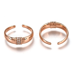 Latón micro pave anillos de brazalete de circonio cúbico, anillos abiertos, Plateado de larga duración, oro rosa, nosotros tamaño 7, diámetro interior: 18 mm