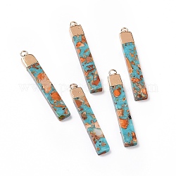 Dyed Natural Imperial Jasper Pendants, Rectangle Charms, with Brass Findings, Golden, 46x7x4mm, Hole: 1.8mm