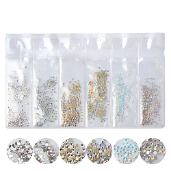 Glass Rhinestone Flat Back Cabochons, Nail Art Decoration Accessories, Faceted, Half Round, Mixed Color, 1.3mm, about 1440pcs/bag