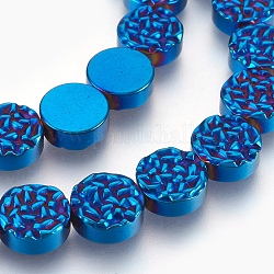 Granos de hematites sintético no magnéticos electrochapados hebras, textura redonda plana, azul chapado, 10x4mm, agujero: 1 mm, aproximamente 40 pcs / cadena, 15.94 pulgada (40.5 cm)
