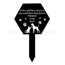 CREATCABIN Cemetery Stake Cat Dog Pattern Sympathy Grave Stake Hexagon Memorial Stakes Waterproof Acrylic Cemetery Garden Decoration for Pets Outdoors Yard 10 x 6inch