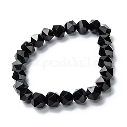 Glass Beads Stretch Bracelets, Faceted, Polygon, Black, Beads: 9~9.5x9~9.5mm, Inner Diameter: 2-1/8 inch(5.4cm)