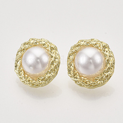Lega orecchini, con perla in plastica imitazione abs, oro chiaro, 18.5mm, ago :0.6mm