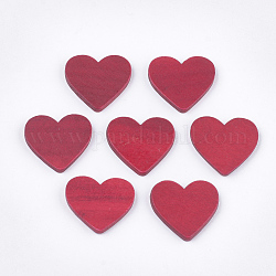 Painted Wood Cabochons, Heart, Crimson, 18~19x20.5x2mm