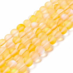 Synthetische Mondstein Perlen Stränge, matt, Runde, golden, 8 mm, Bohrung: 1 mm, ca. 43~47 Stk. / Strang, 14.37''~15.08'' (36.5~38.3 cm)