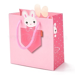 Sacchetti di carta rettangolari, con manici in corda di cotone, per sacchetti regalo e shopping bag, Coniglio modello, 14x7.1x16.5~17cm