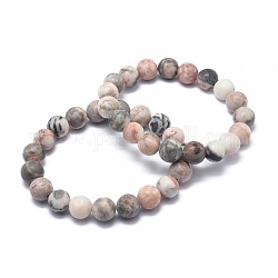 Bracelets extensibles en perles de jaspe zèbre naturelles, ronde, 2 pouce ~ 2-1/8 pouces (5.2~5.5 cm), perle: 10 mm