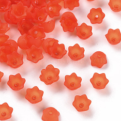 Transparent Acrylic Beads Caps, Tulip Flower, Lily of the Valley, Frosted, Orange, 10x6mm, Hole: 1.5mm, about 2100pcs/500g